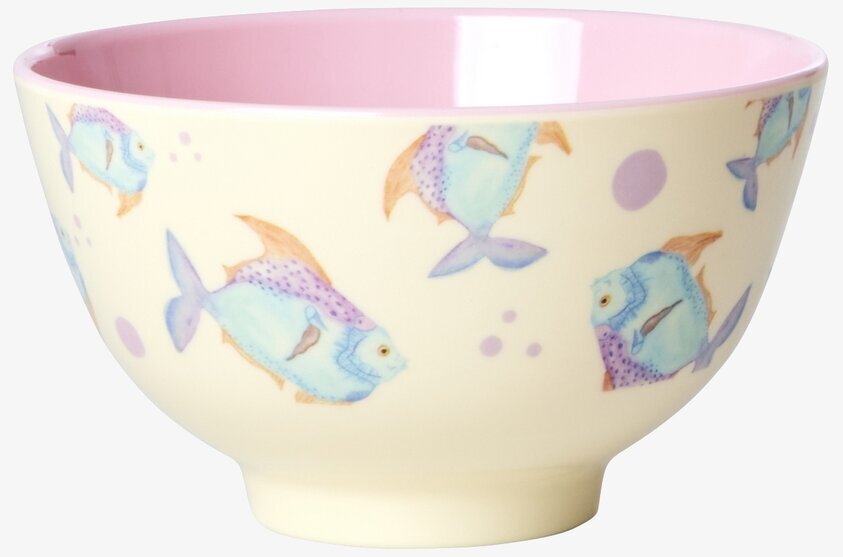 Liten Skål Fish Cream Print från Rice med fiskmotiv