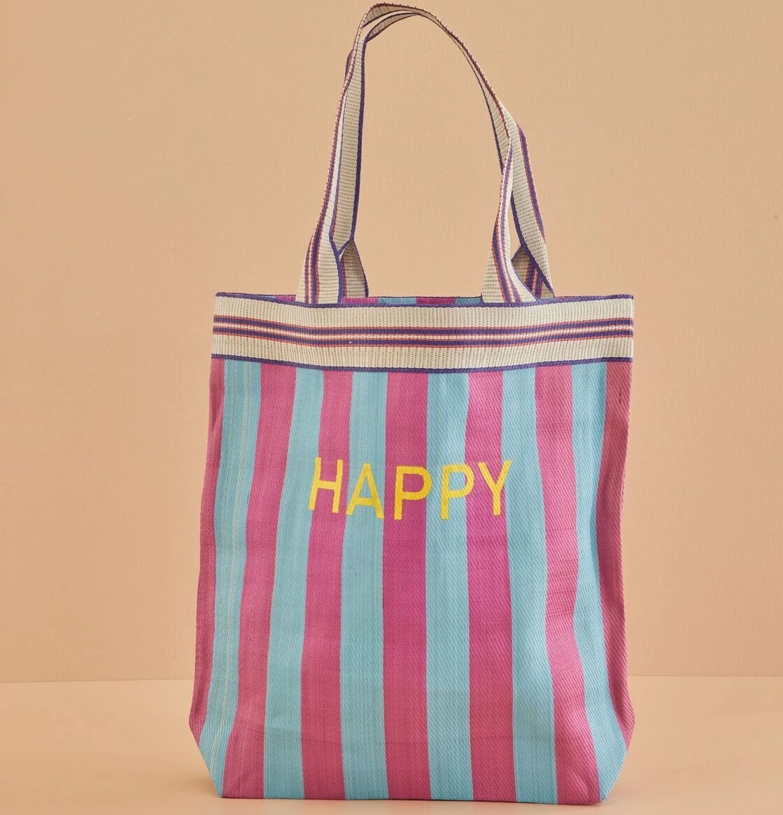 Shoppingväska Medium - Happy från Rice med färgglada ränder