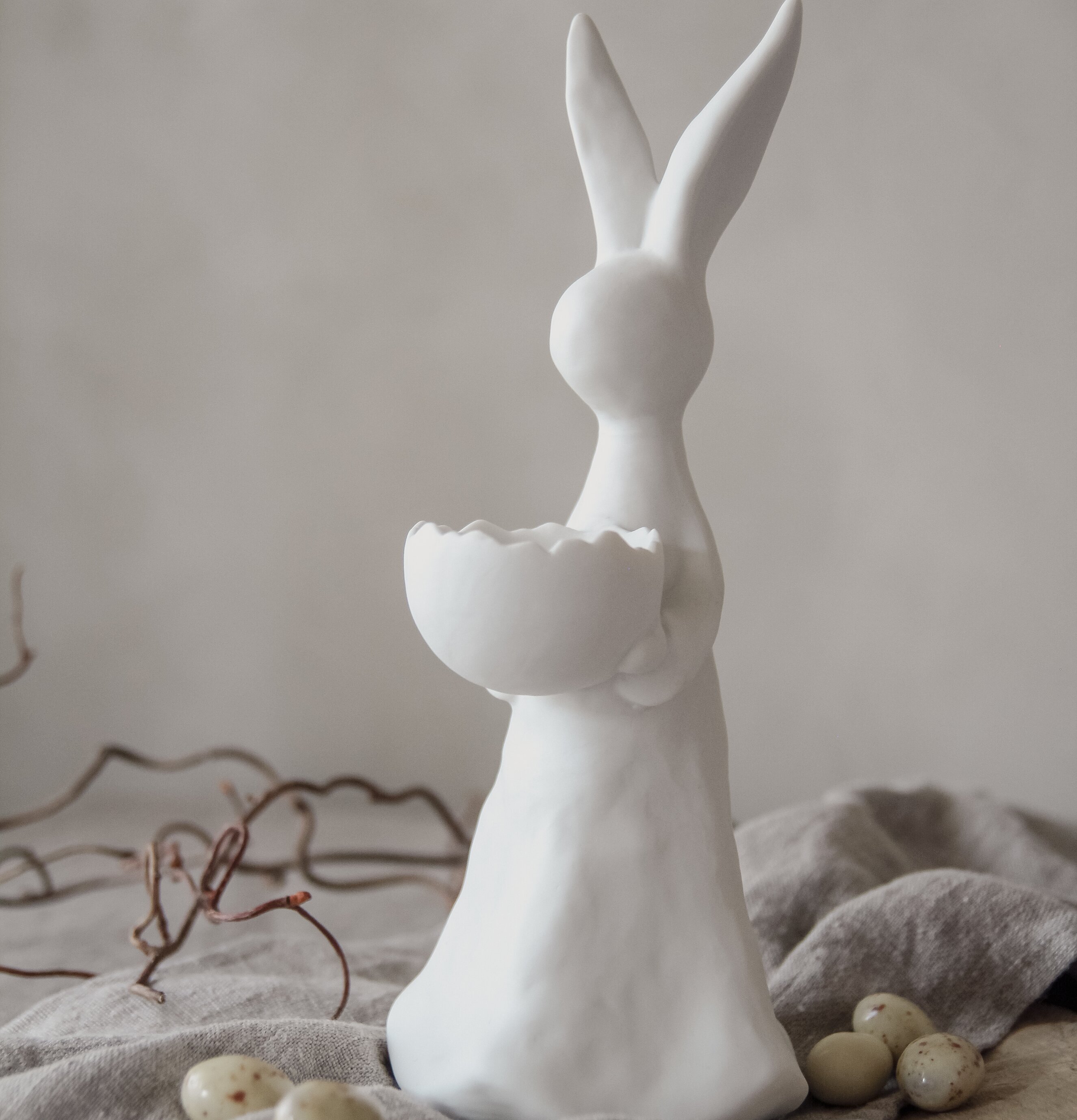 Ljushållare Kanin - Majas Cottage, vit keramik, värmeljus