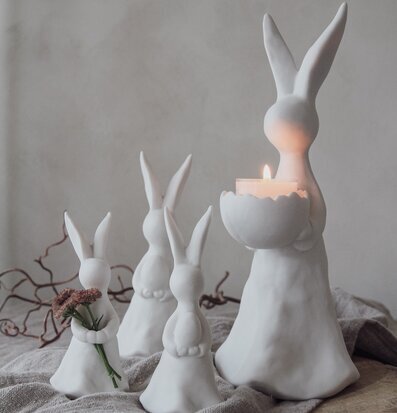 Ljushållare Kanin - Majas Cottage, vit keramik, värmeljus