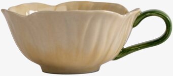 Kopp Poppy Beige från By ON med grönfärgat handtag