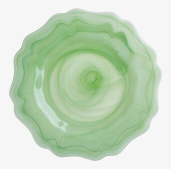 Glastallrik Alabaster Grön från Rice med vågig kant och mönster
