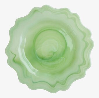 Assiett Glas Alabaster Grön från Rice med vågformade kanter