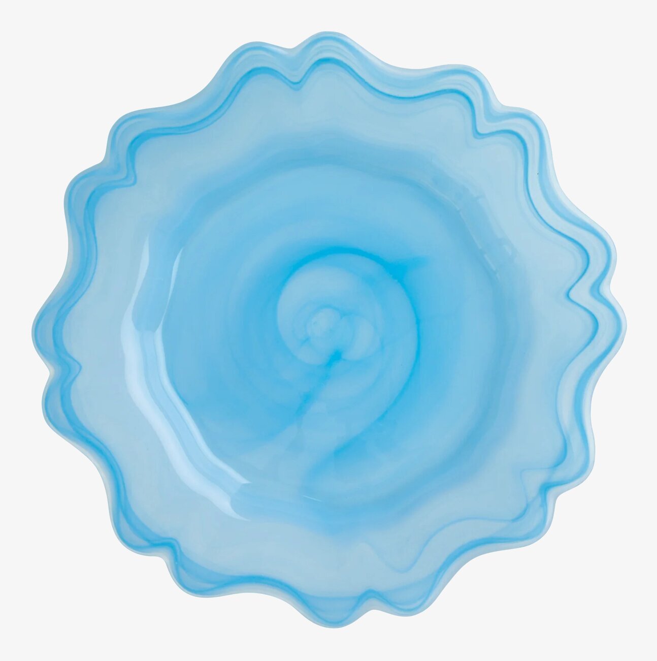 Assiett Glas Alabaster Himmelsblå från Rice med vågig kant