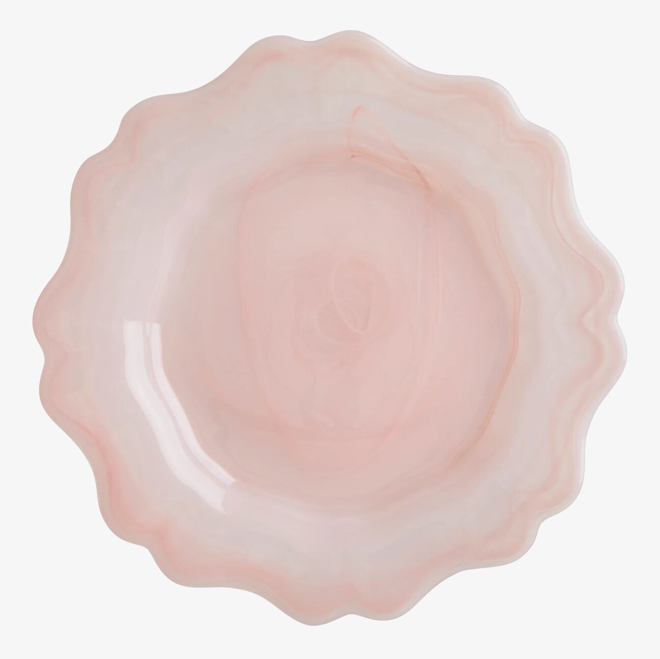 Assiett Glas Alabaster Rosa från Rice med vågformade kanter