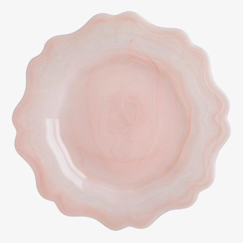 Assiett Glas Alabaster Rosa från Rice med vågformade kanter