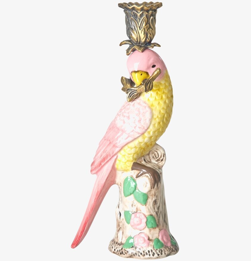 Ljusstake Keramik Fågel Rosa från Rice med detaljerad design