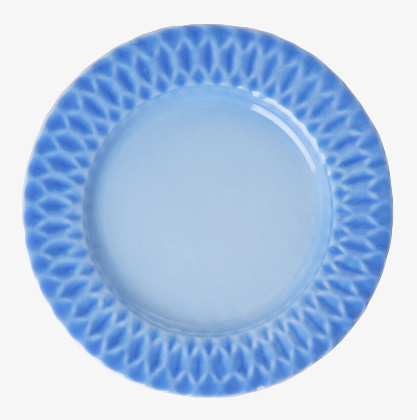 Tallrik Keramik Himmelsblå från Rice med mönstrad kant