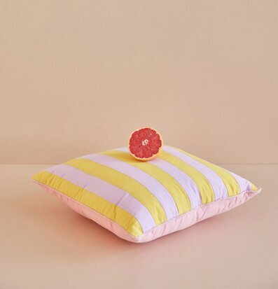 Kudde Striped Print Yellow/Lavender från Rice med grapefrukt