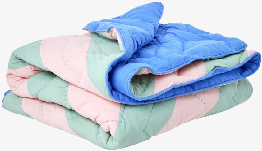 Cotton Quilt Striped Print Pink/Green från Rice på vit bakgrund