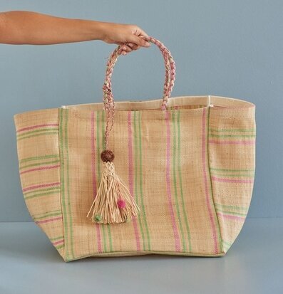 Shoppingväska Raffia Pink/Green Rice Väskor
