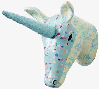 Enhörning Papier Mache från Rice - färgglad väggprydnad