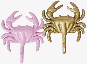 Väggkrok Krabba från Rice i guld och rosa varianter