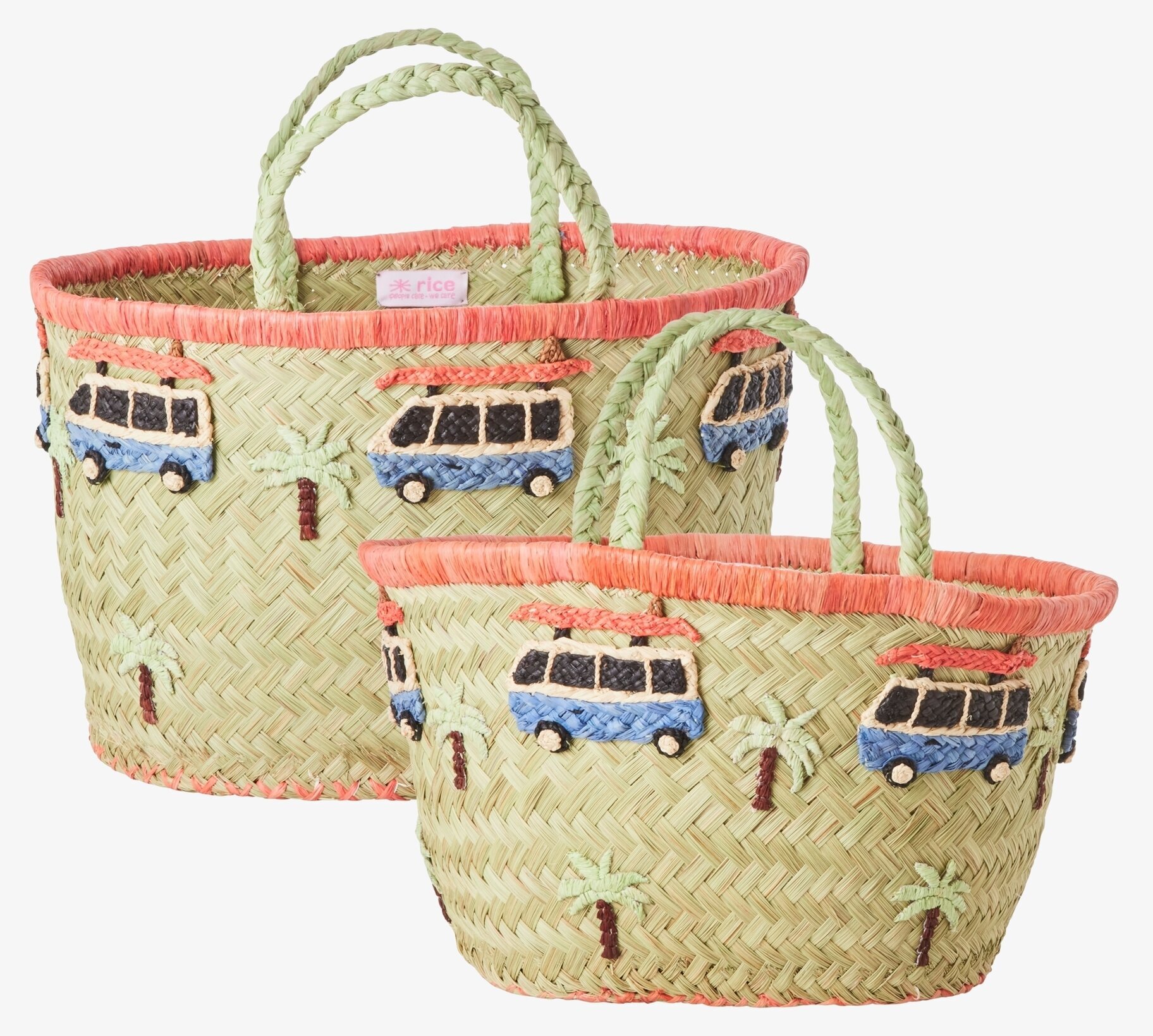 Förvaringsväska Raffia Bilar från Rice med broderade bilar