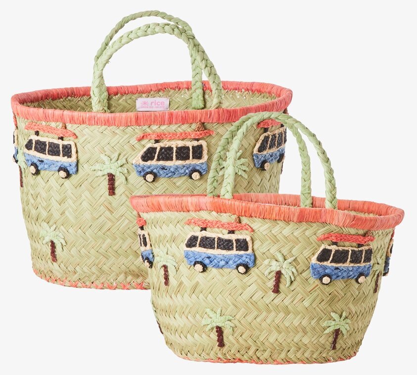 Förvaringsväska Raffia Bilar från Rice med broderade bilar