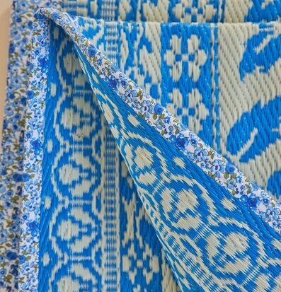 Plastmatta Blue/OffWhite från Rice med geometriskt mönster