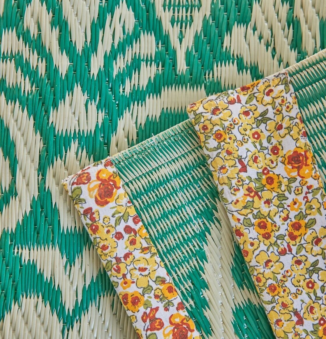 Plastmatta Green/OffWhite från Rice med geometriskt mönster