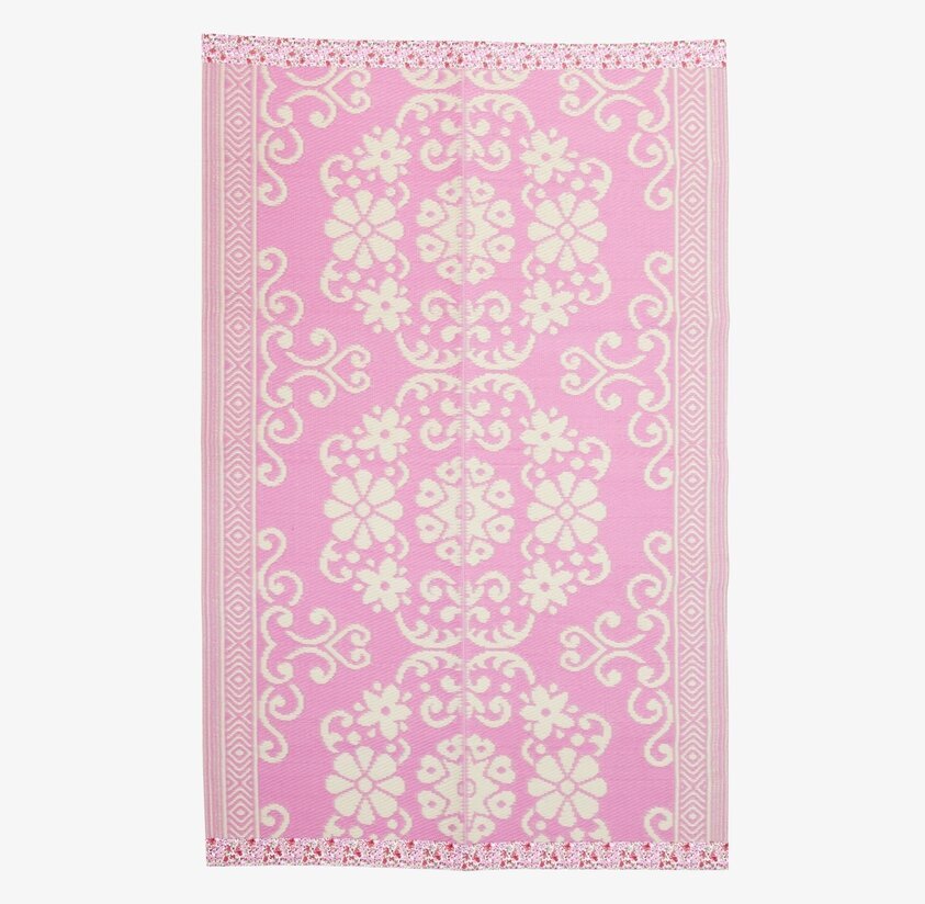 Plastmatta Pink/OffWhite från Rice med blommönster