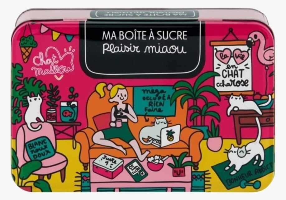 Plåtburk Socker Miaou från Derriére la porte med kattmotiv