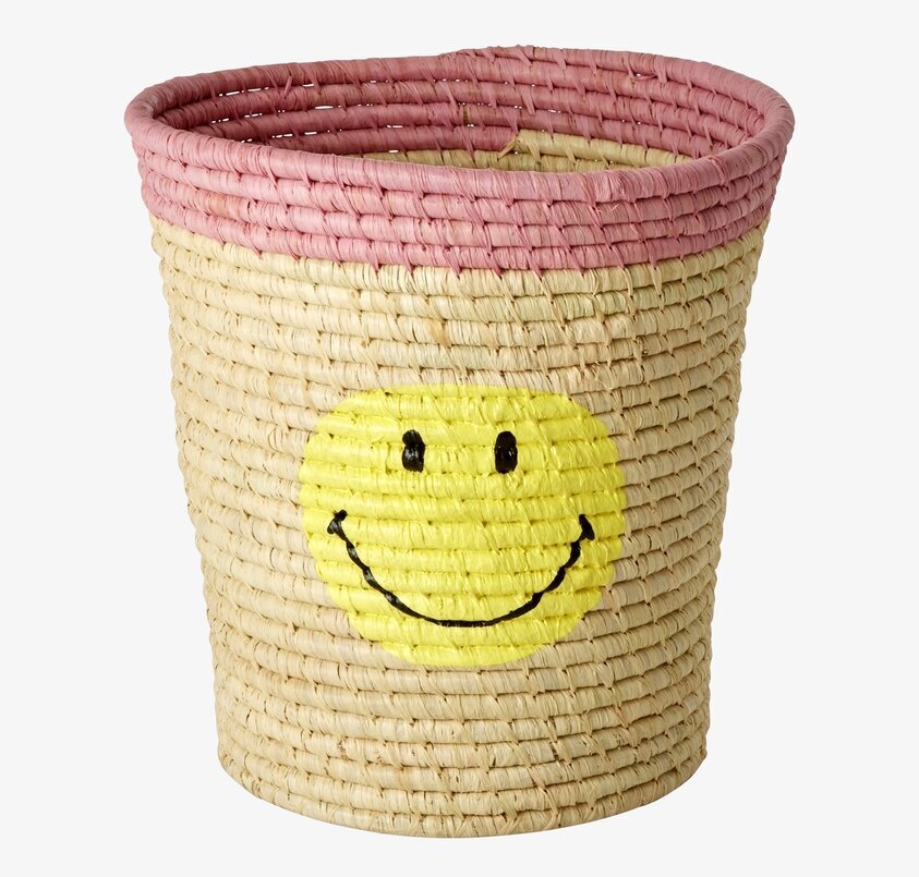 Korg Raffia Natur Smiley från Rice med smiley och rosa topp