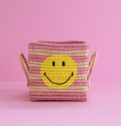 Förvaringskorg Raffia Multicolor Smiley från Rice i rosa
