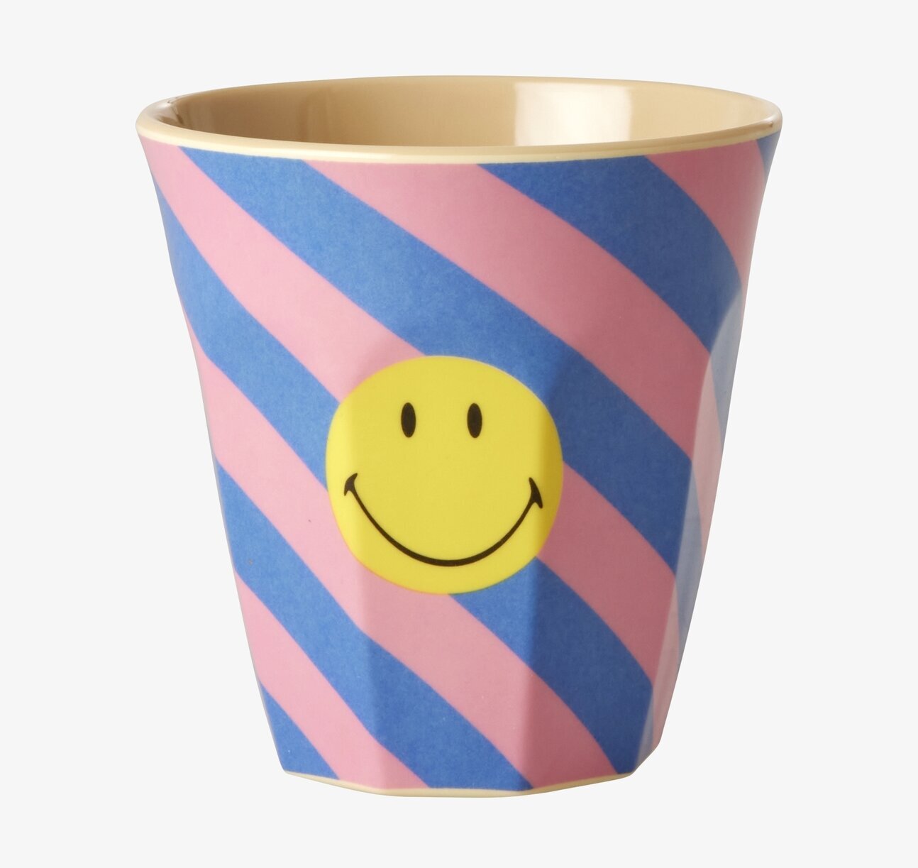 Bild av färgglad mugg med smiley och randigt motiv