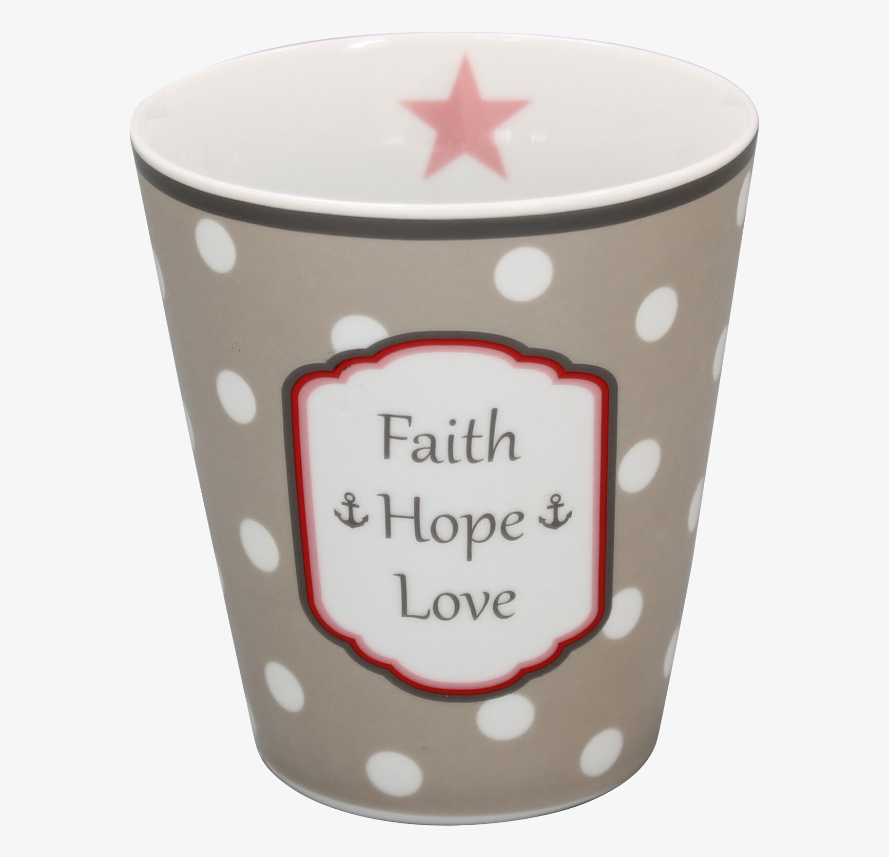 Happy Mugs - Faith, Hope, Love från Krasilnikoff, beige mugg
