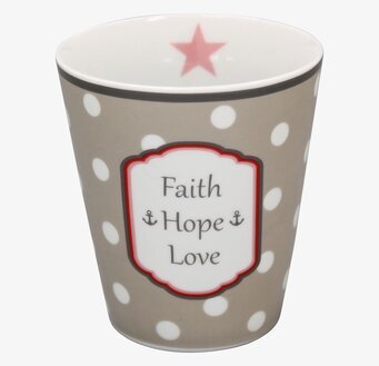 Happy Mugs - Faith, Hope, Love från Krasilnikoff, beige mugg
