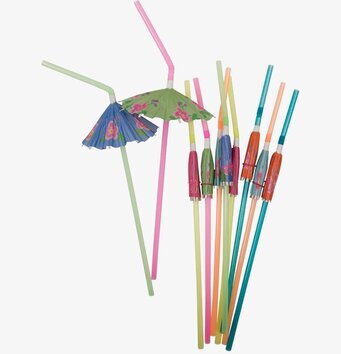 Sugrör med parasoll från Rice i olika färger och mönster