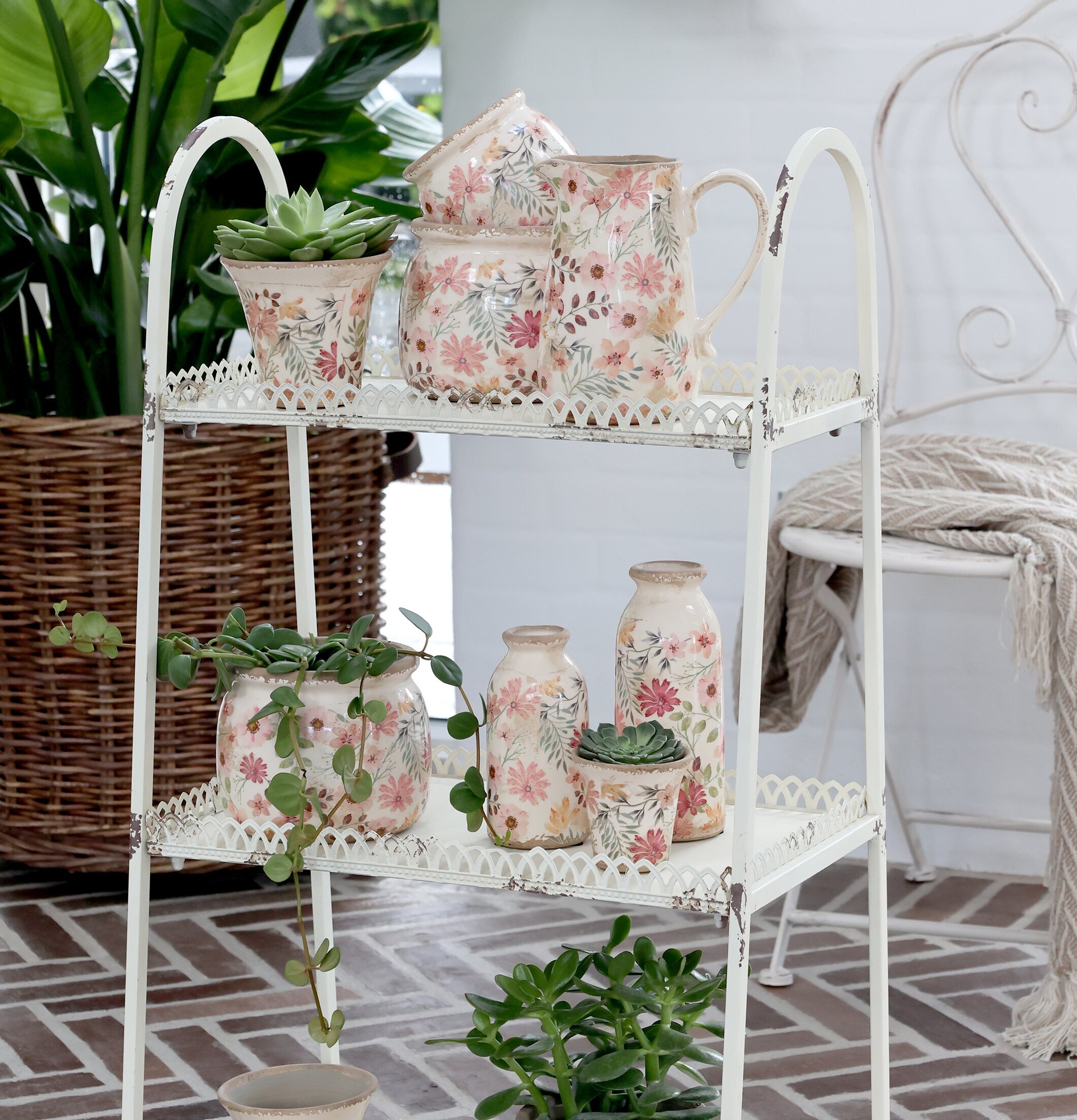 Auray Kruka Blomster Rosa/Antik Creme från Chic Antique