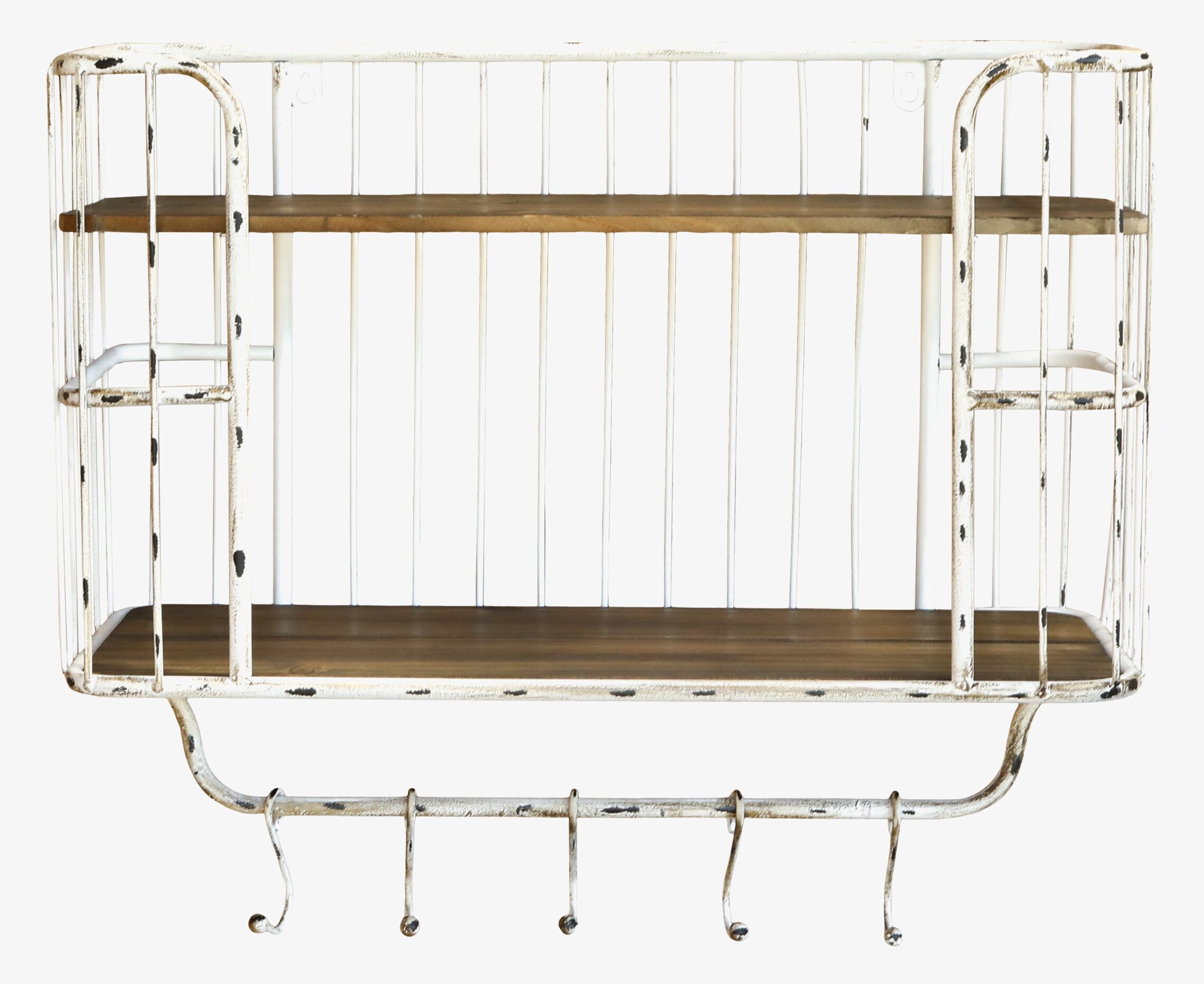 Vägghylla M. 5 Krokar Antik Creme från Chic Antique