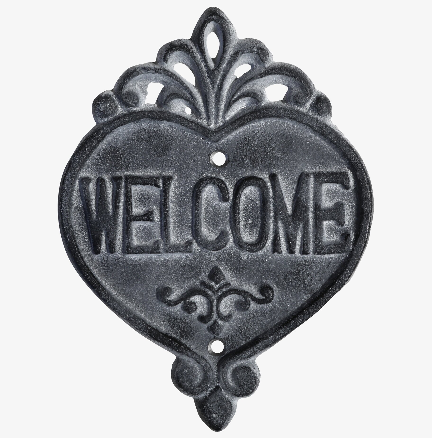 Skylt Welcome Antique Grå från Chic Antique med hjärtform
