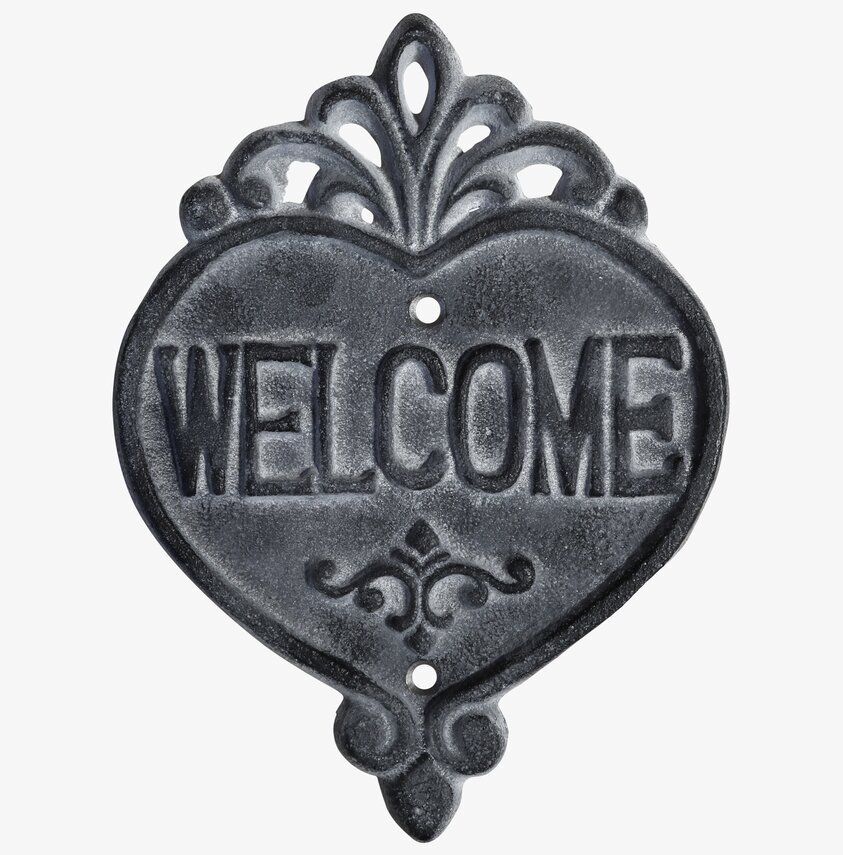 Skylt Welcome Antique Grå från Chic Antique med hjärtform