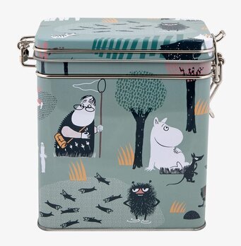 Bild av dekorativ burk med Mumin skogsutflykt motiv