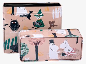 Bild av rosa kaffefilterburk med Mumintrollen motiv