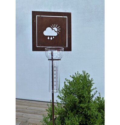Regnmätare - Skylt från Lind Decoration i trädgårdsmiljö