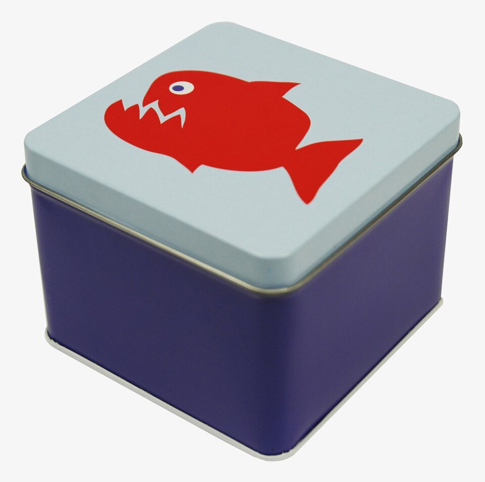 Liten box - Röd piraya från Blafre, metall, blå och röd