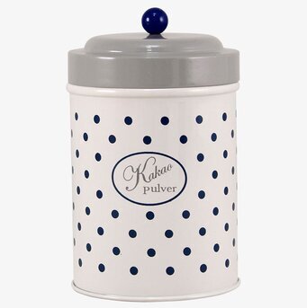 Bild av dekorativ plåtburk med prickigt mönster