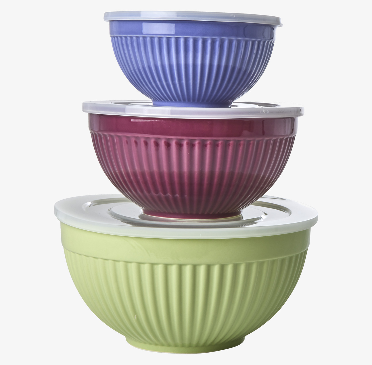 Skålar Keramik 3-Pack - Grön, Aubergine & Lavendel från Rice