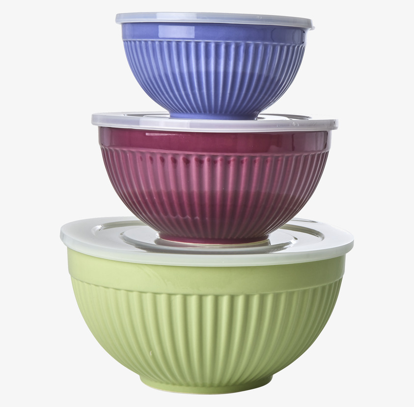 Skålar Keramik 3-Pack - Grön, Aubergine & Lavendel från Rice