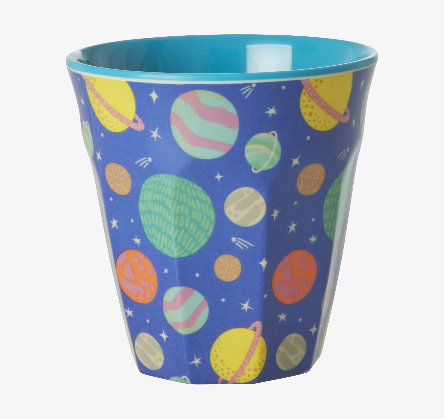 Bild av melaminmugg med galaxmönster och turkos insida