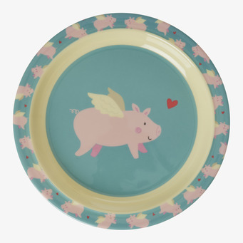 Barntallrik Flying Pig Print från Rice med flygande gris