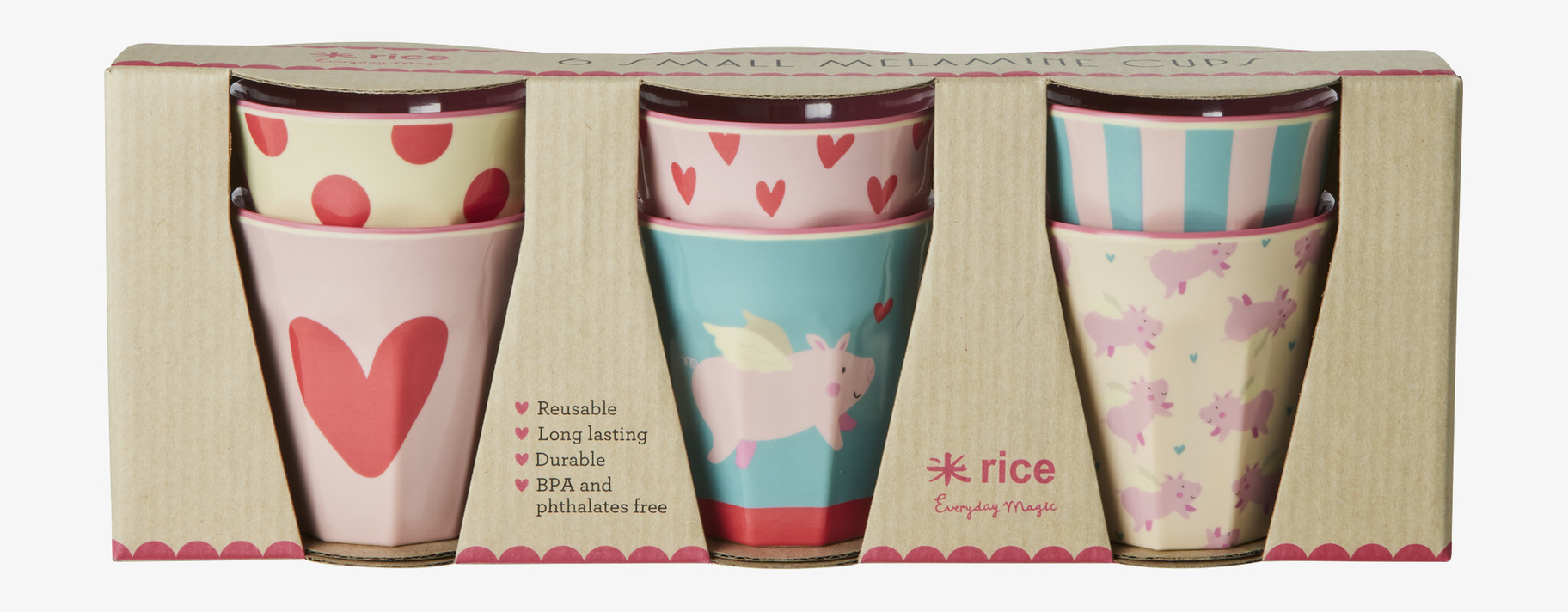 Små Muggar 6-pack - Flying Pig Print från Rice i kartong