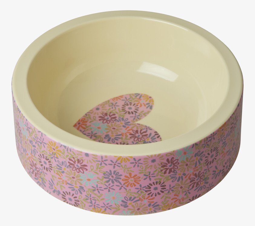 Hundskål Heart från Rice med blommönster och hjärtdekor