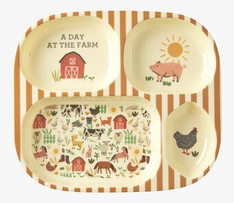 Barntallrik 4-Fack Farm Print från Rice med bondgårdstema