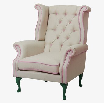Wing Chair Cream With Pink Piping från Rice i klassisk design