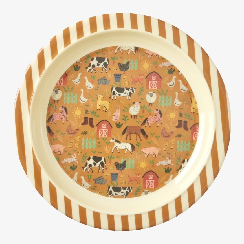 Barntallrik Farm Print från Rice med lantbruksmotiv