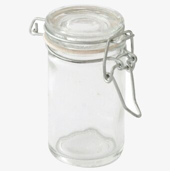 Bild av elegant glasburk med patentlock och metallbygel