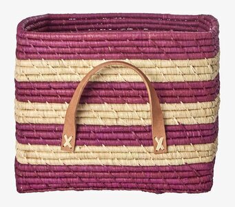 Raffiakorg Stripe Aubergine från Rice med randigt mönster