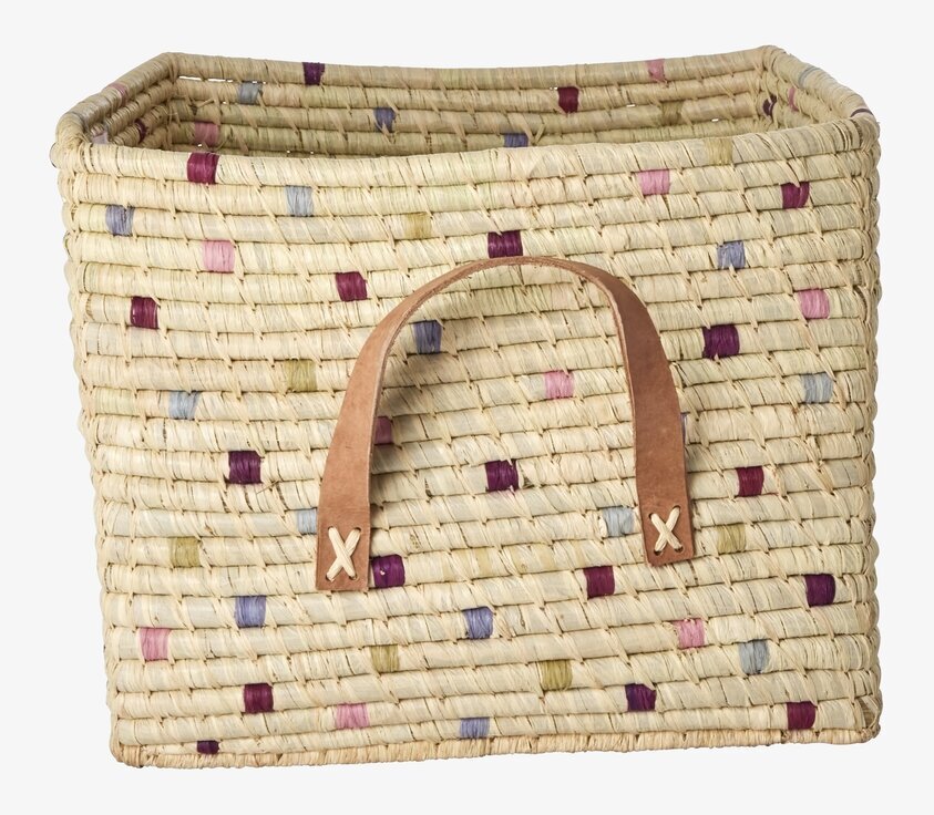 Raffiakorg Dots In Lavender från Rice med färgglada prickar